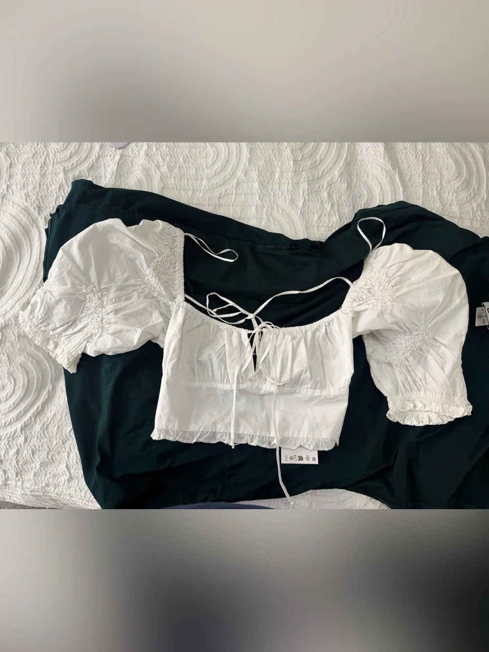 Zara White Puff-Sleeve Tie-Front Crop Blouse